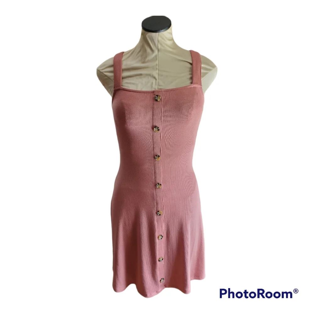 River Island Pink Cami Ribbed Button Front Mini Dress US Size 10 - Picture 2 of 6
